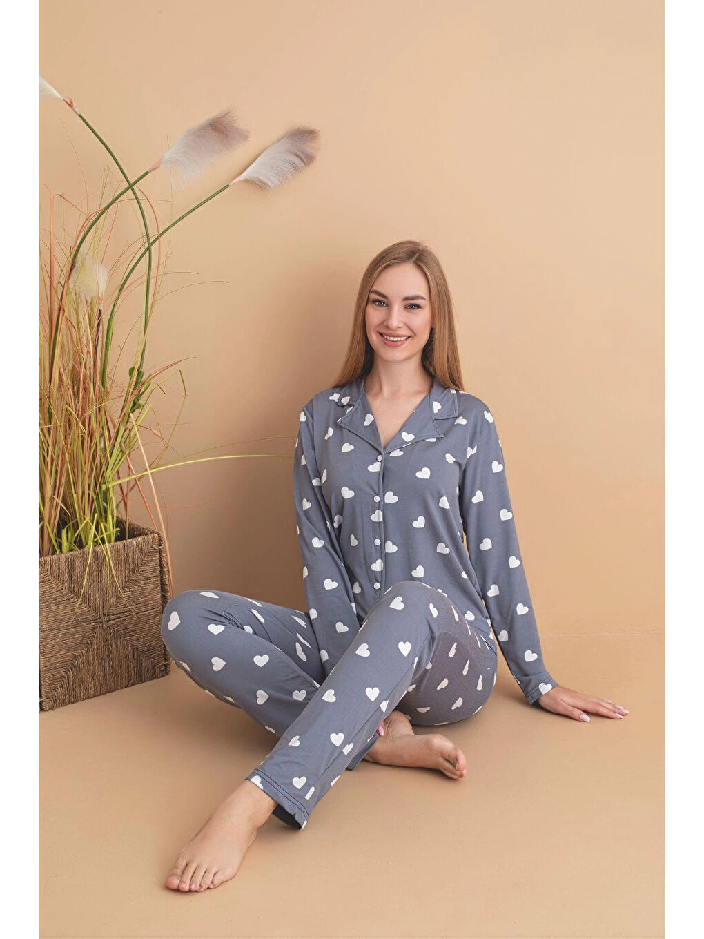 Gri Desenli Kadın Pijama Takımı 1350