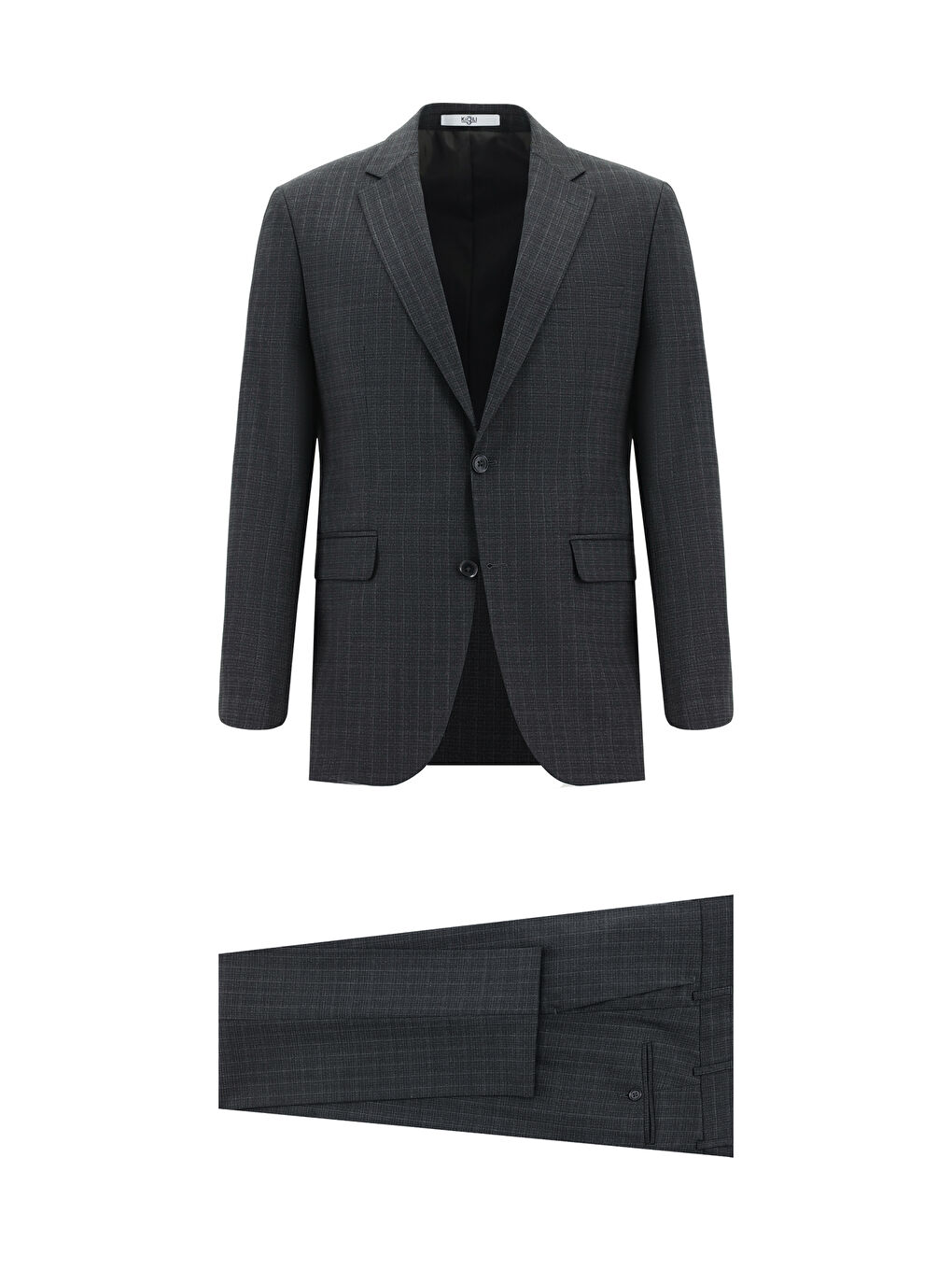 Antrasit Slim Fit Dar Kesim Yünlü Klasik Ekose Takım Elbise
