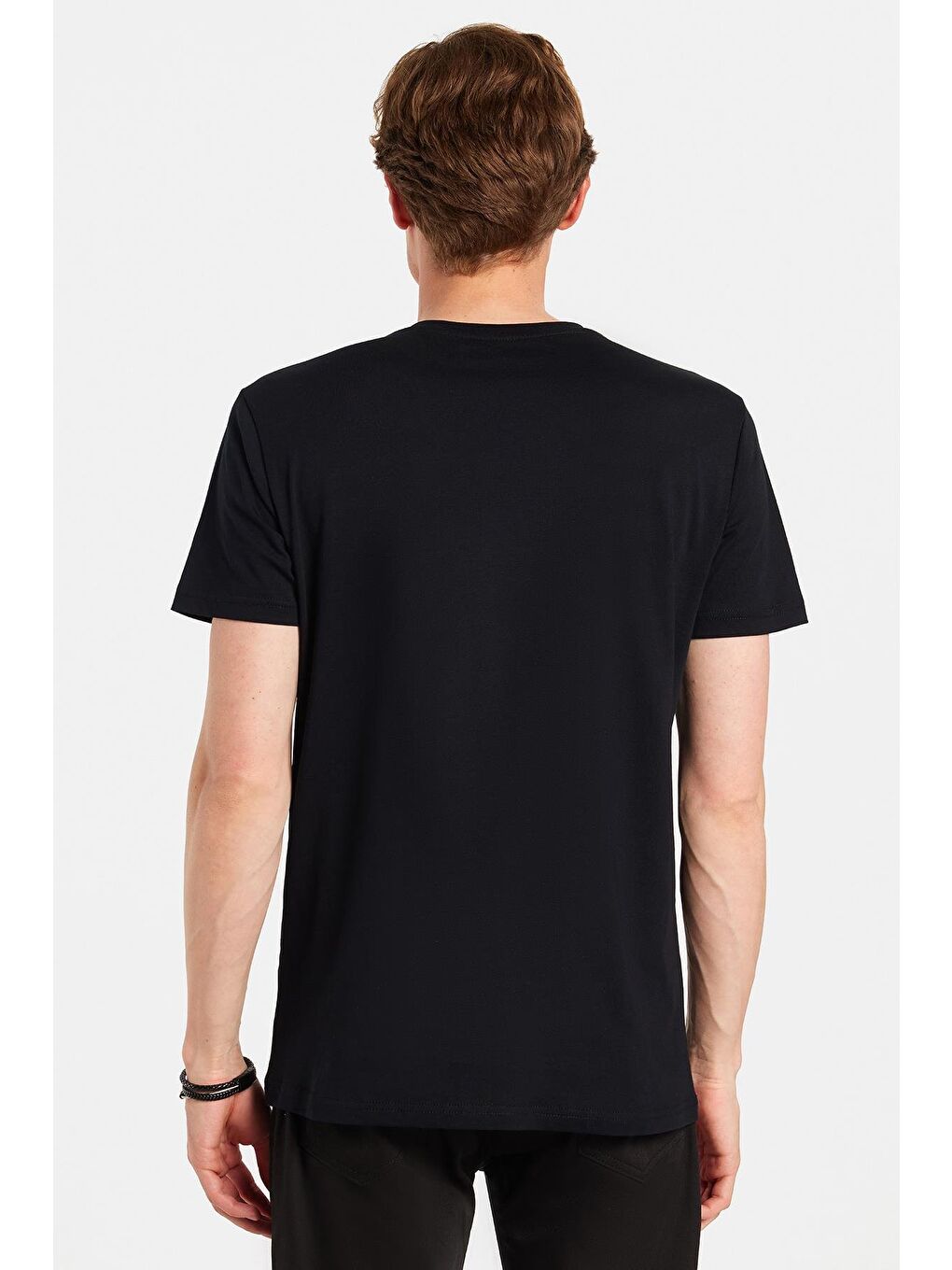 Erkek Slim Fit Dar Kesim %100 Pamuk Yumuşak Dokulu Baskılı Siyah Bisiklet Yaka Tişört-4