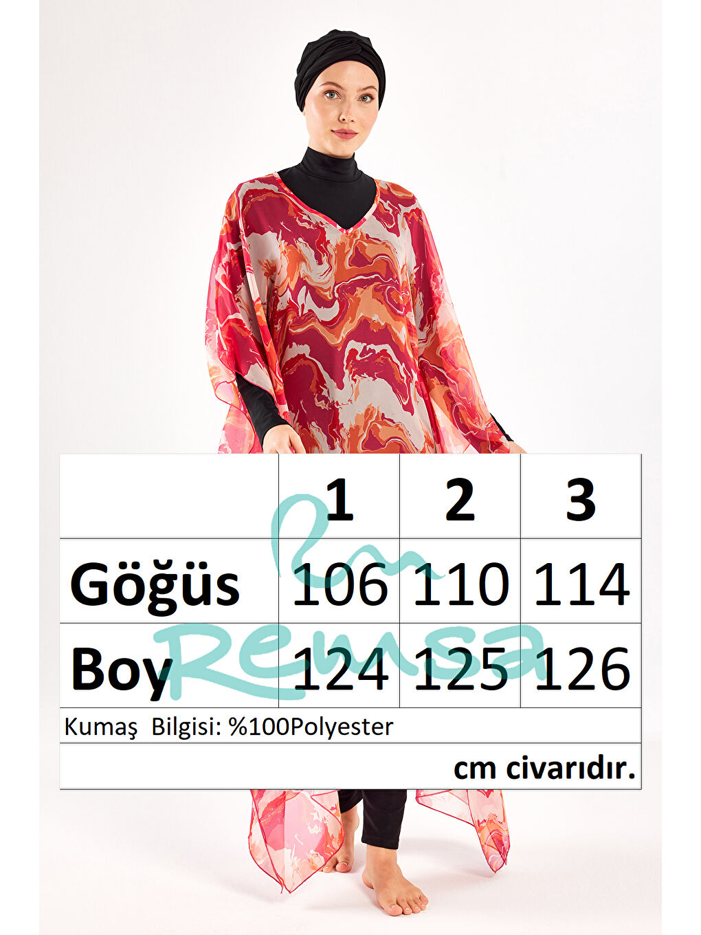 UV Korumalı Mayo Üzerine Tek Pareo Kaftan 1704 Fuşya-3