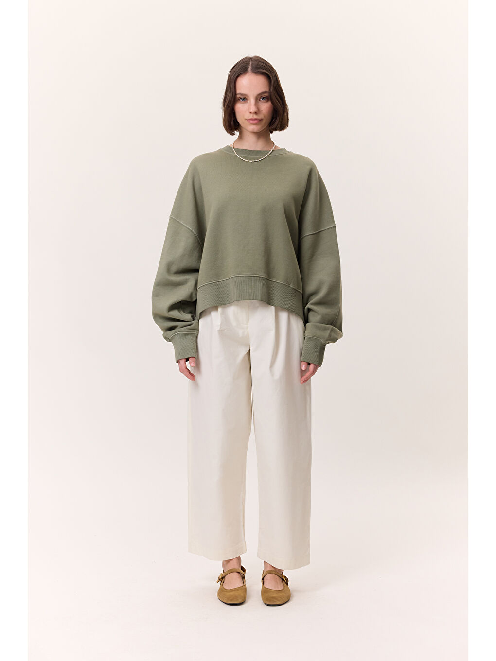 Yıkama Efektli Sweatshırt Yeşil-2