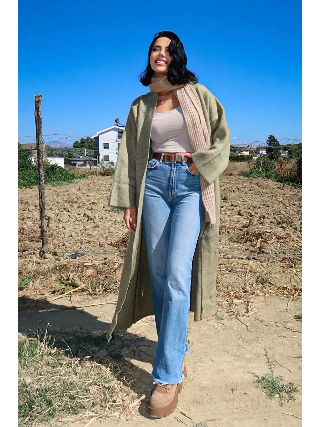 Bej Uzun Önü Kapamasız Triko Hırka E-234/1-4