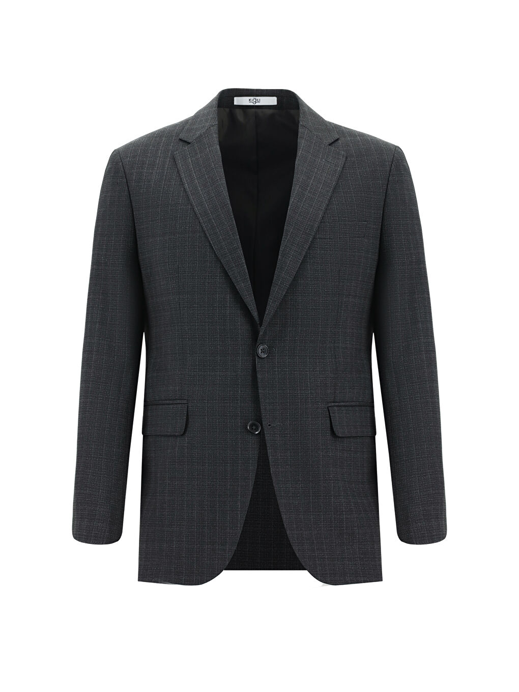 Antrasit Slim Fit Dar Kesim Yünlü Klasik Ekose Takım Elbise-1
