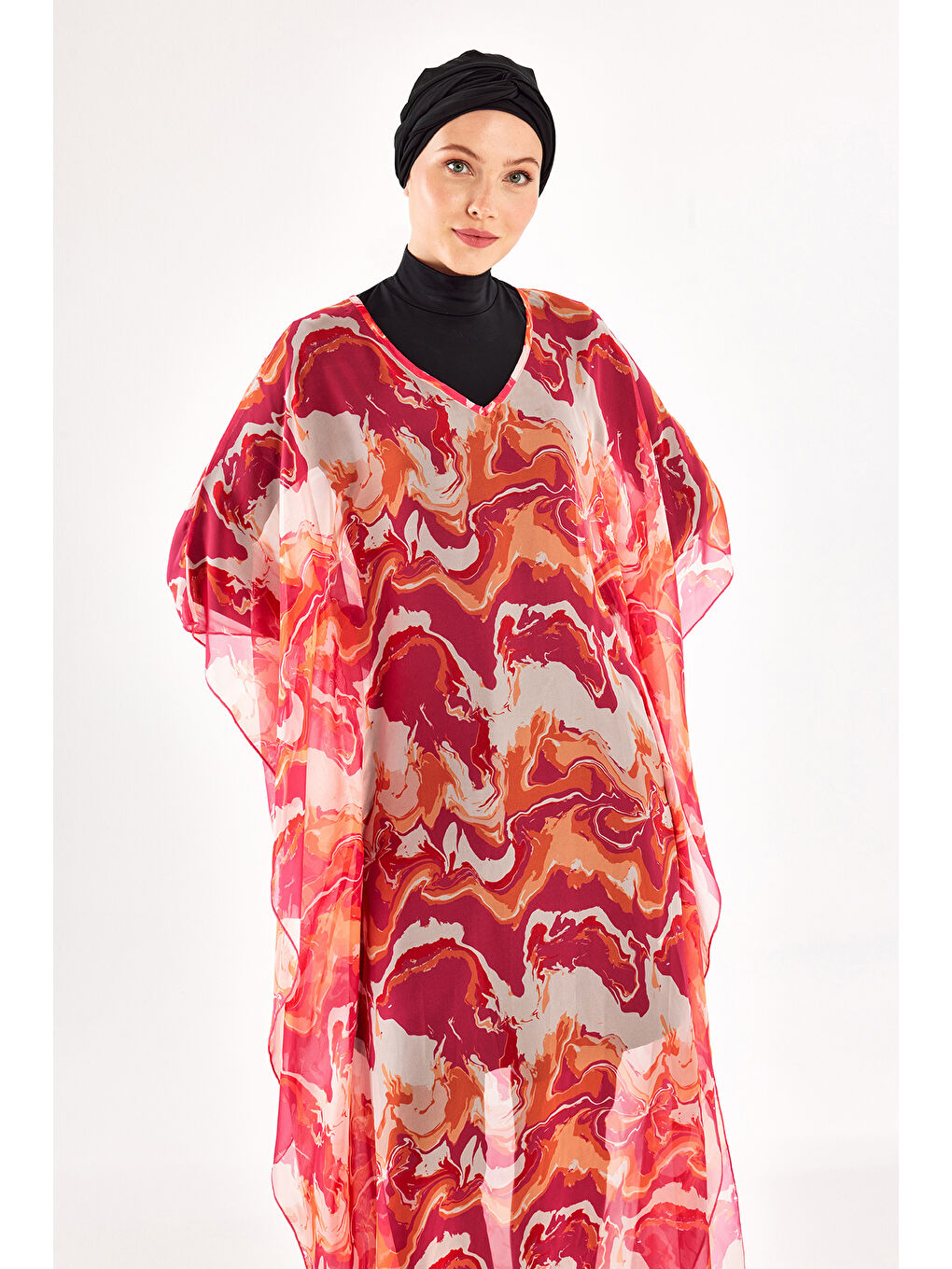 UV Korumalı Mayo Üzerine Tek Pareo Kaftan 1704 Fuşya-4