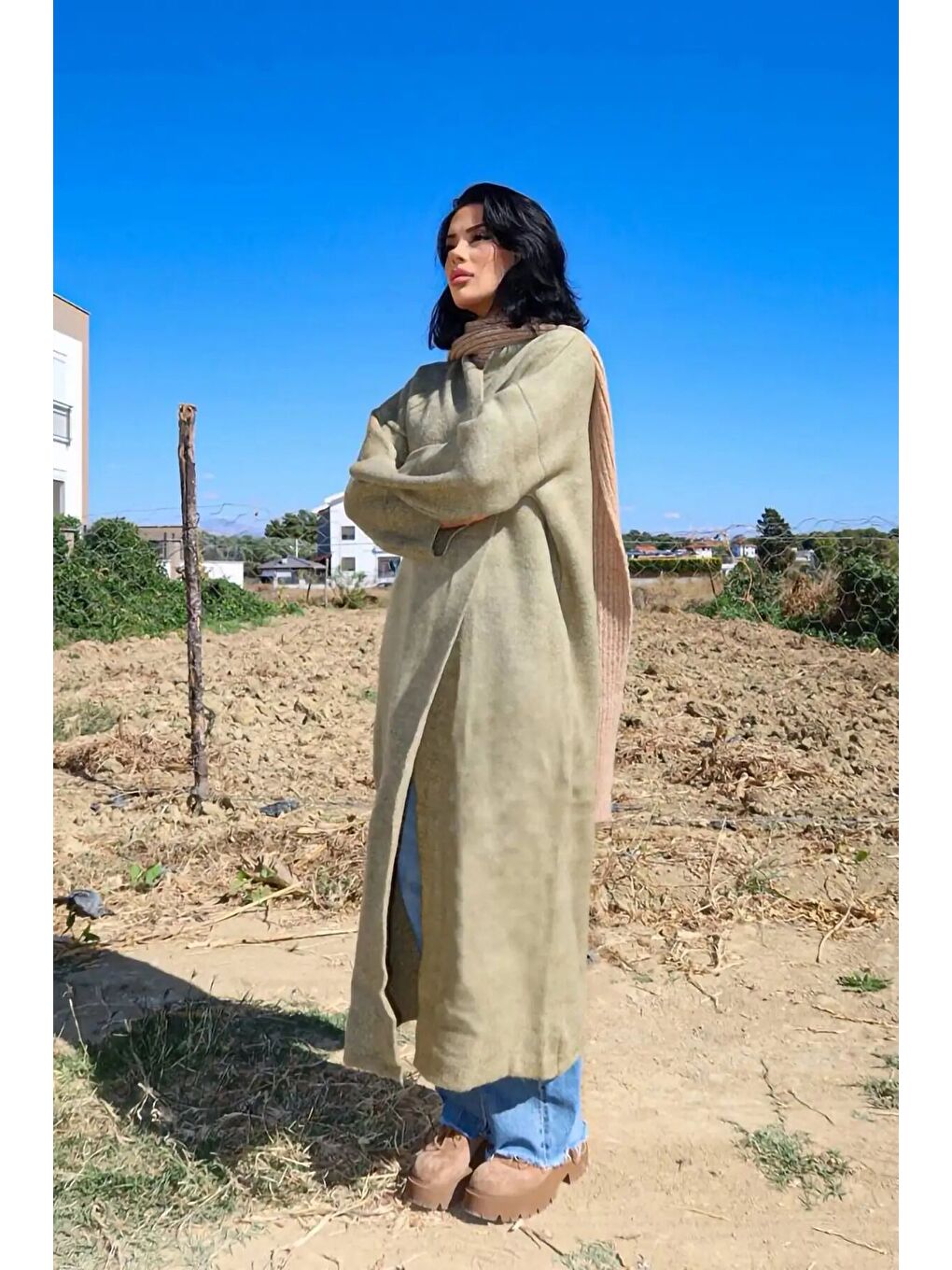 Bej Uzun Önü Kapamasız Triko Hırka E-234/1-2