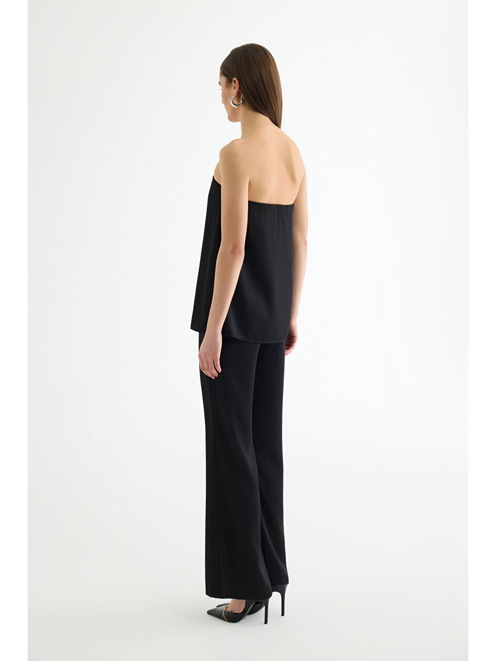 Straplez Saten Bluz Siyah-1