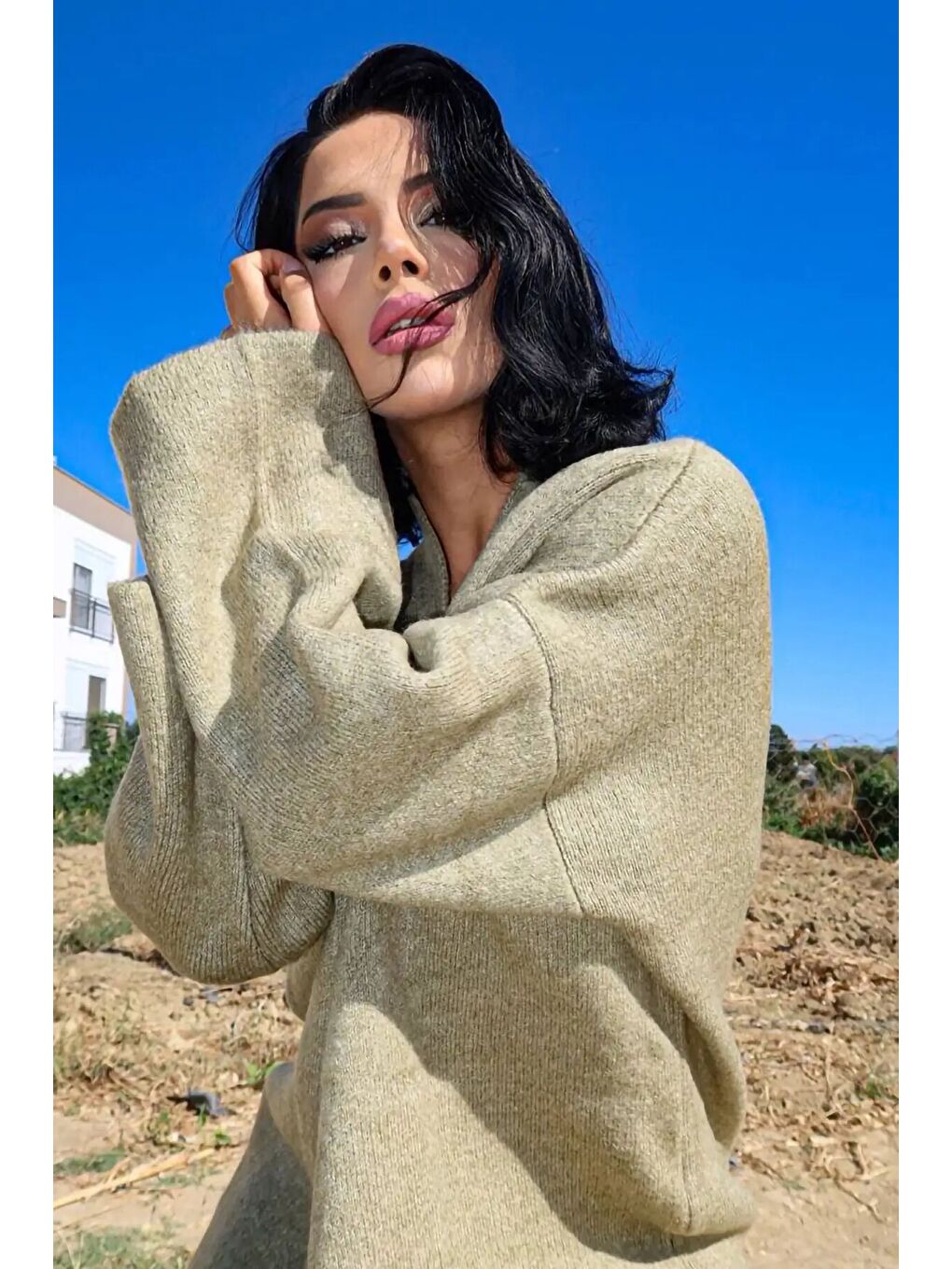 Bej Uzun Önü Kapamasız Triko Hırka E-234/1-1