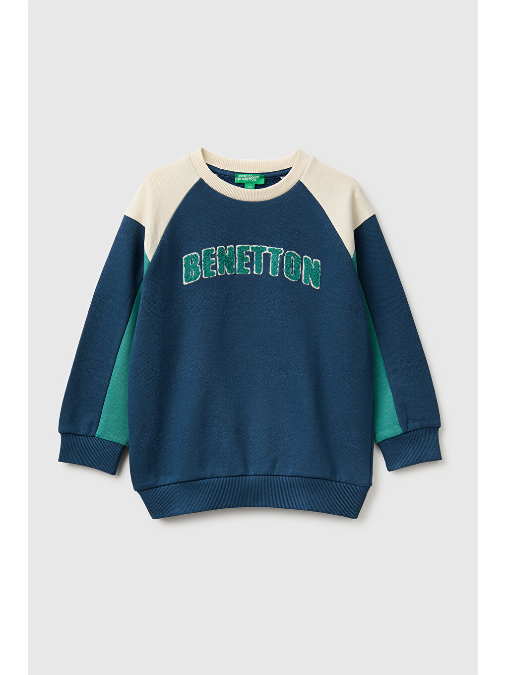 Erkek Bebek Lacivert Önü İşlemeli Ribanalı Renk Bloklu Bisiklet Yaka Sweatshirt
