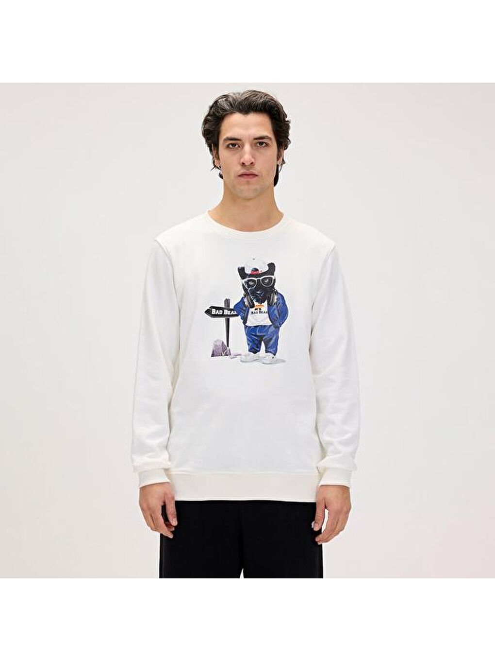 Panther Crewneck Erkek Beyaz Yuvarlak Yaka Sweatshirt