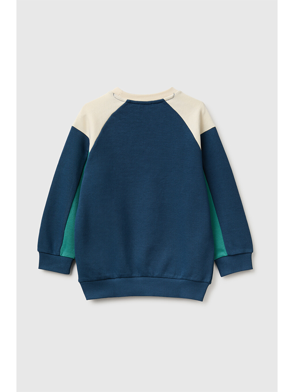 Erkek Bebek Lacivert Önü İşlemeli Ribanalı Renk Bloklu Bisiklet Yaka Sweatshirt-1