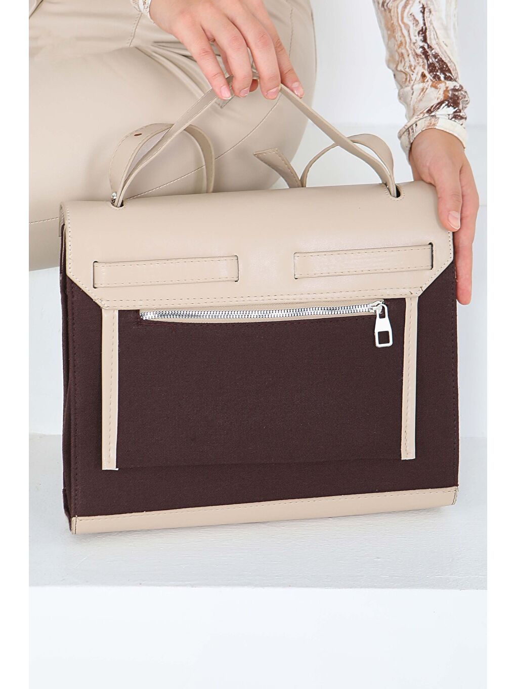 Kahverengi Kadın Kahve Suni Deri Detaylı Omuz Çantası - 27843-KAHVE-3