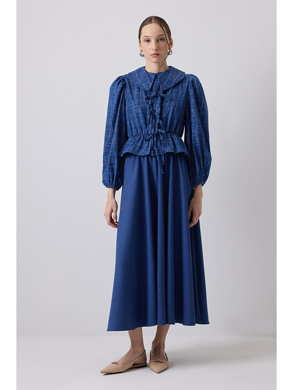 Mavi Denim Efektli Bluz Etek Takım