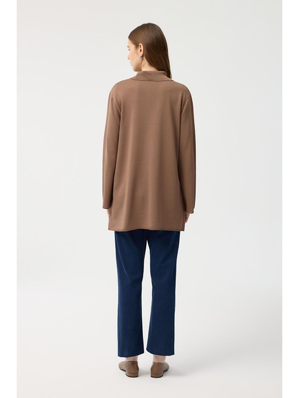 Kahverengi Düğmeli İnce Triko Hırka Toprak-6