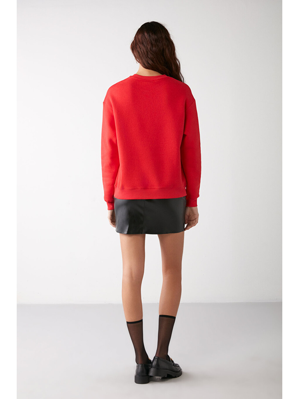 Susana Kadın Bisiklet Yaka İçi Polarlı Oversize Fit Basic Kırmızı Sweatshirt-5