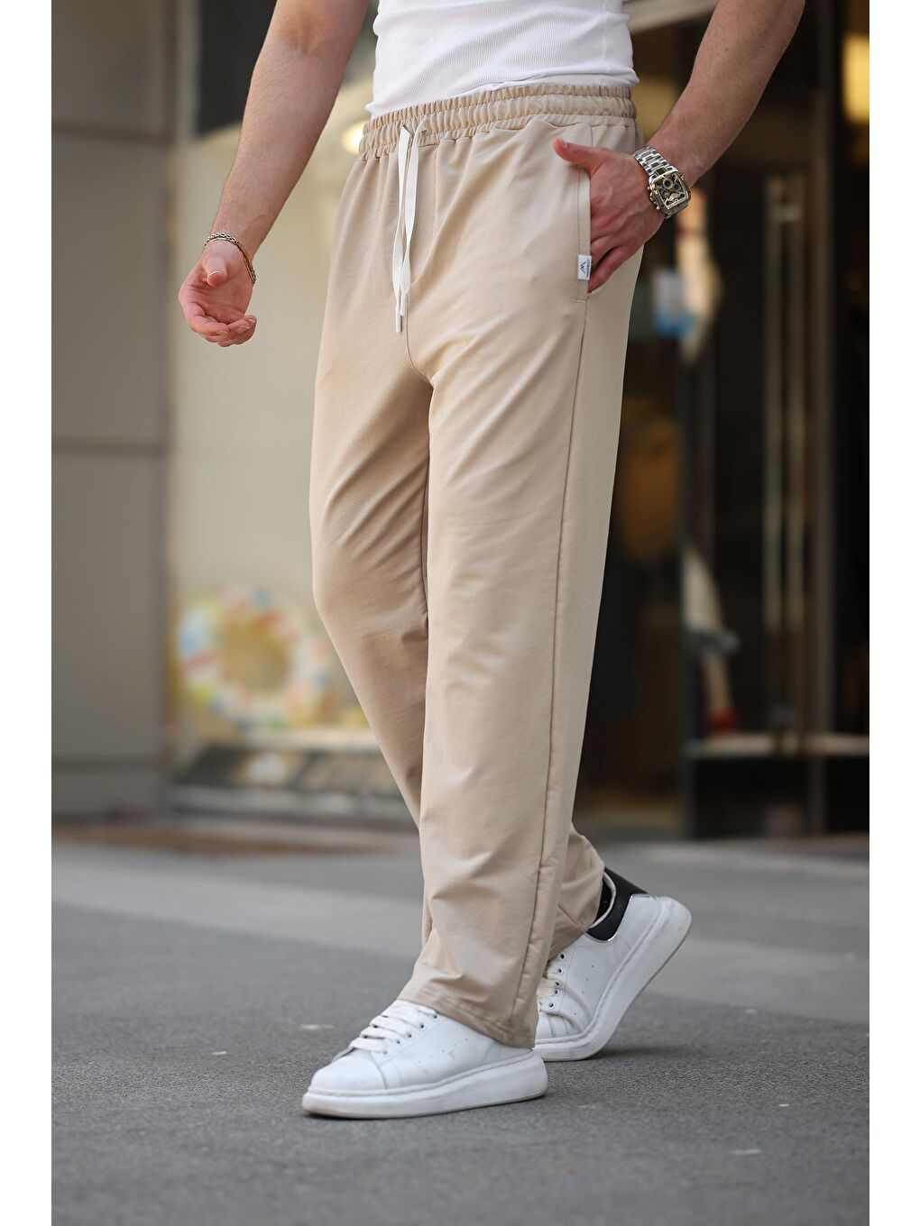 Bej Rahat Kesim Erkek Eşofman Altı E6575-2