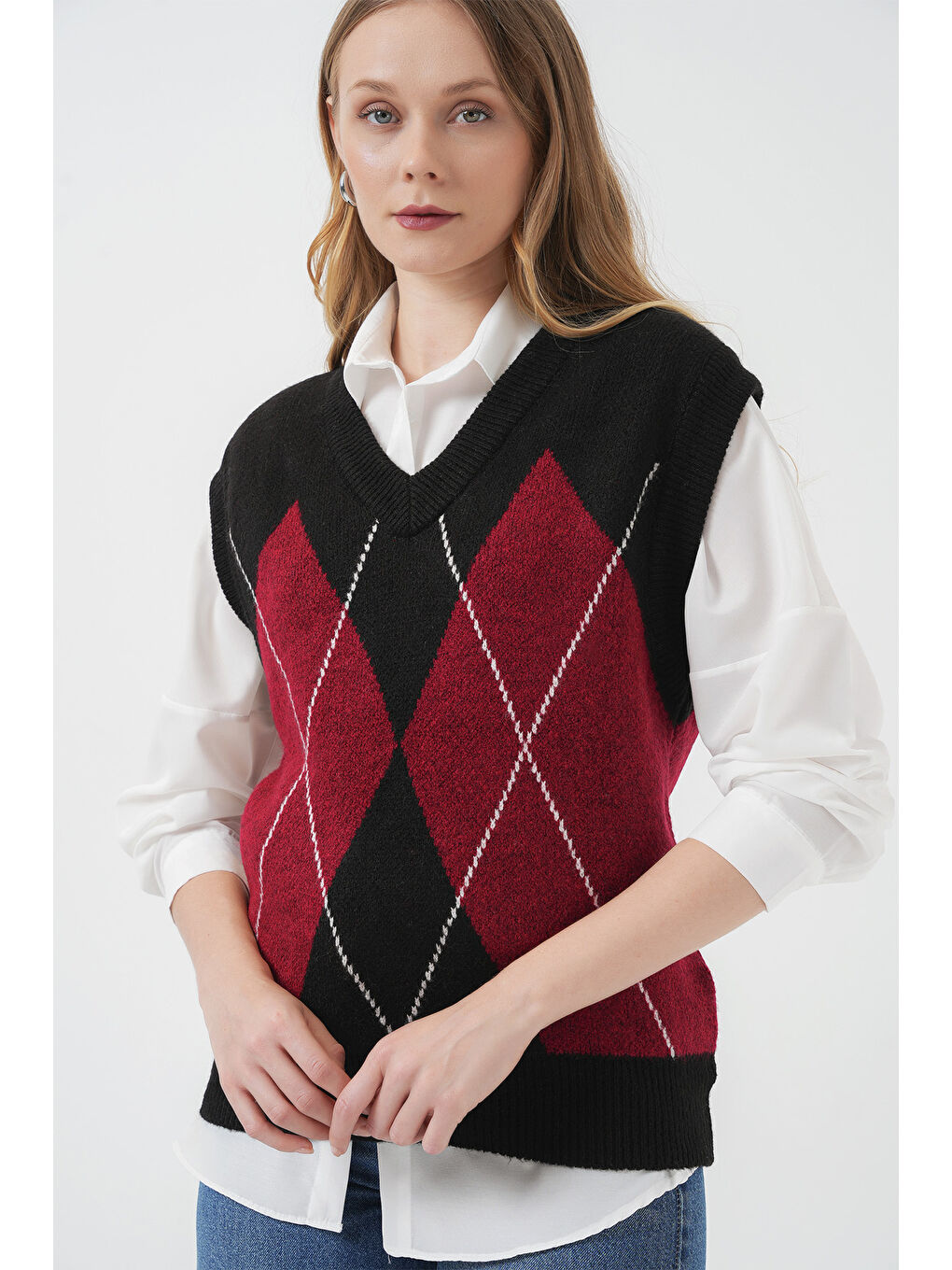 15914 V Yaka Triko Süveter - D. Siyah-2