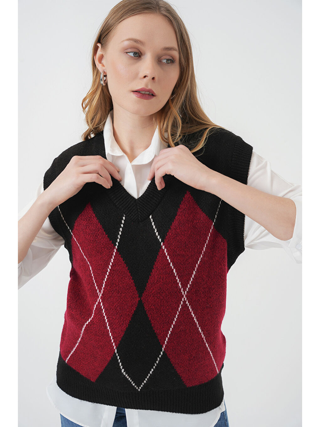 15914 V Yaka Triko Süveter - D. Siyah-3