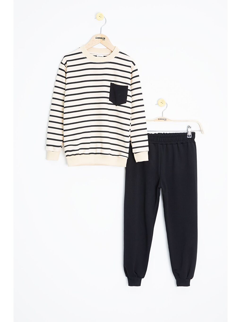 Siyah Çizgili Cep Detaylı Erkek Çocuk Eşofman Takımı 23340