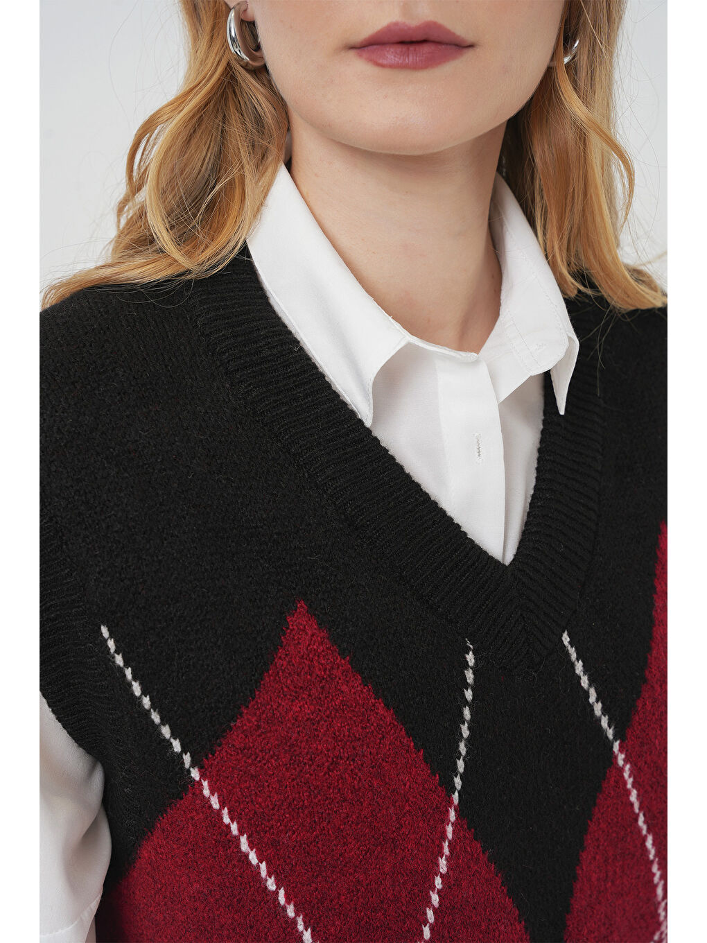 15914 V Yaka Triko Süveter - D. Siyah-4