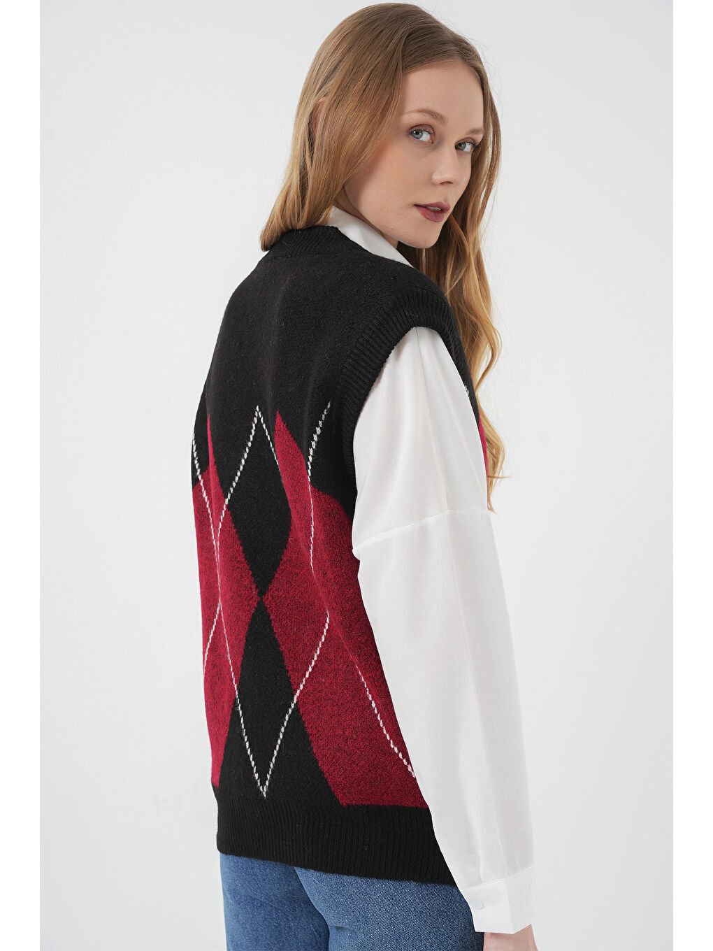 15914 V Yaka Triko Süveter - D. Siyah-5