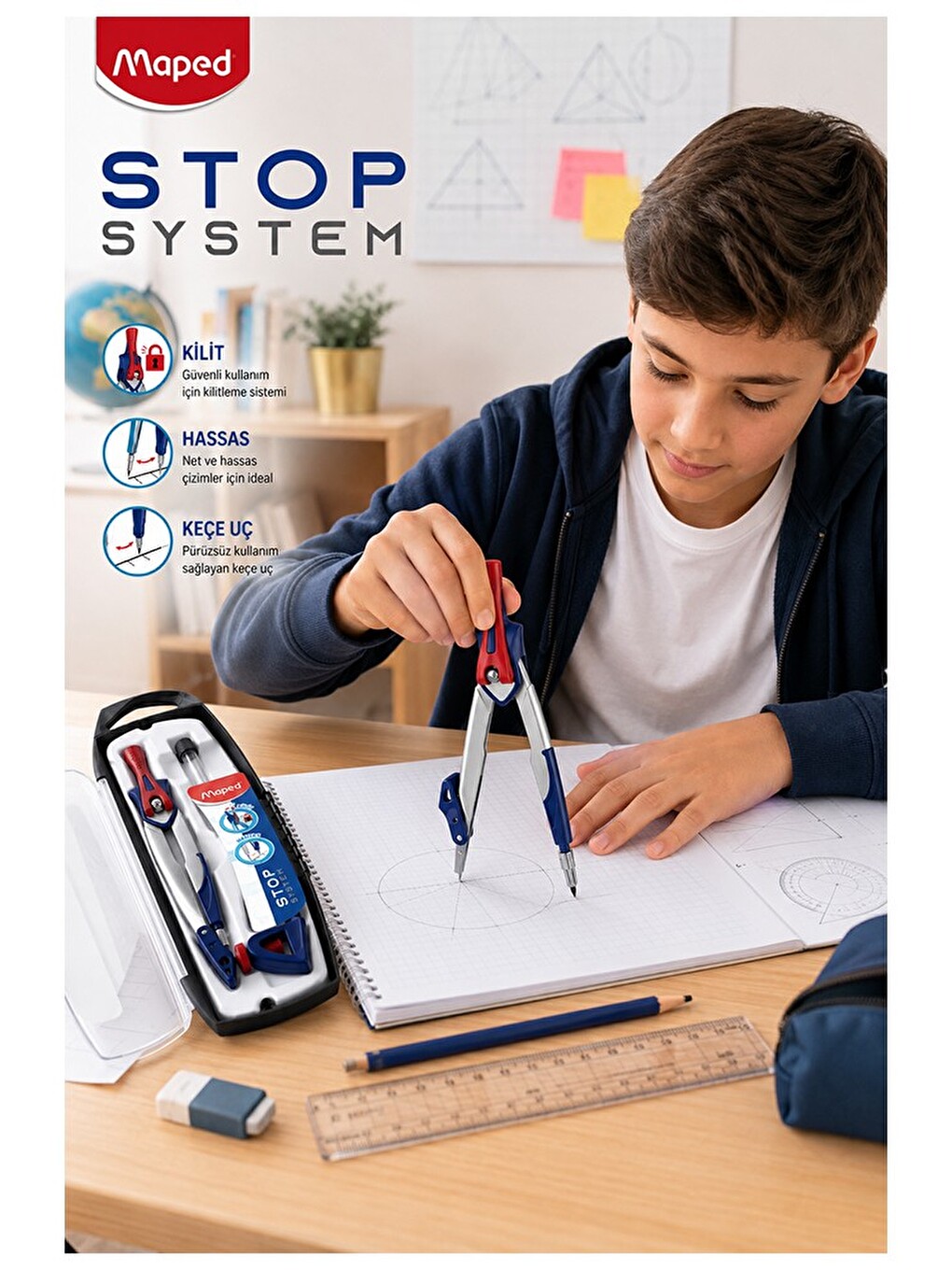 Metal Pergel Seti 1 Adet 196100 Stop System Profesyonel Pergel Çizim Proje Matematik Geometri-1