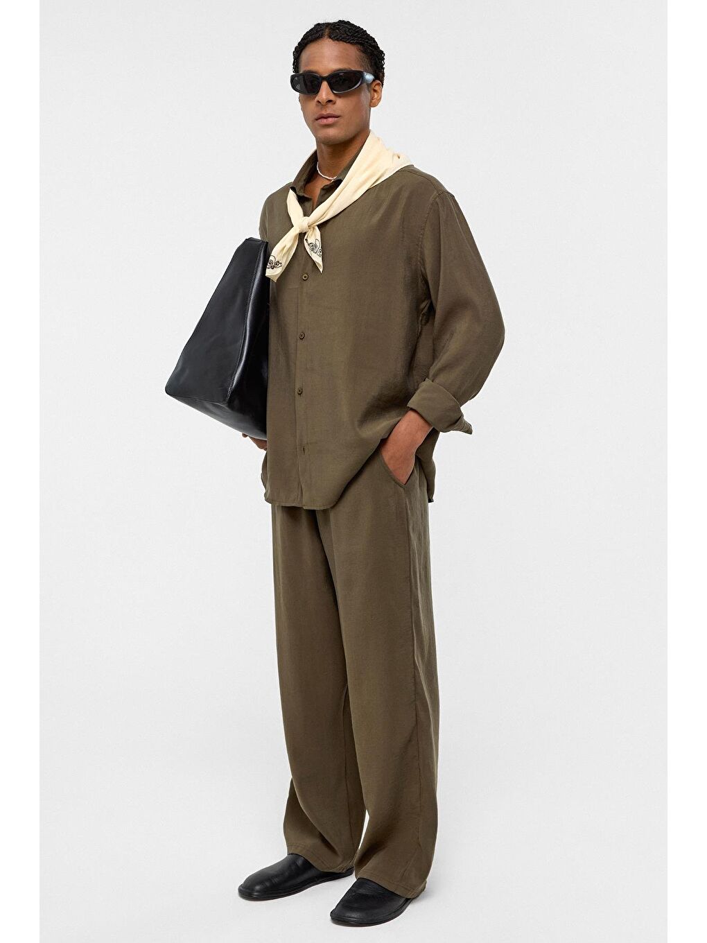 Baggy Fit Modal Kumaş Pantolon Haki-1