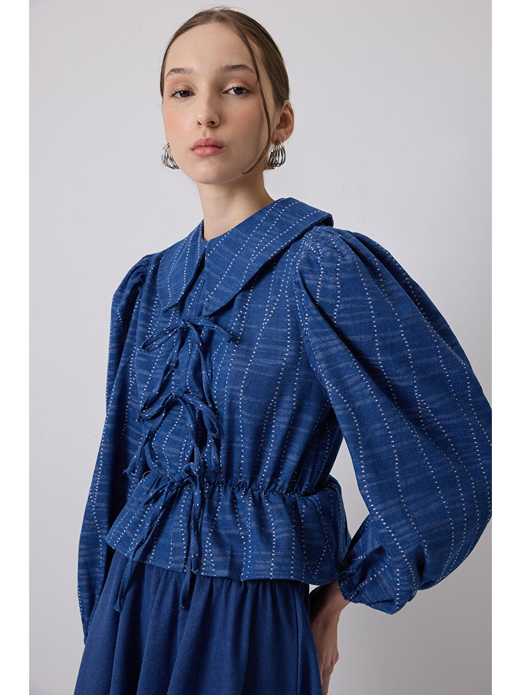 Mavi Denim Efektli Bluz Etek Takım-1