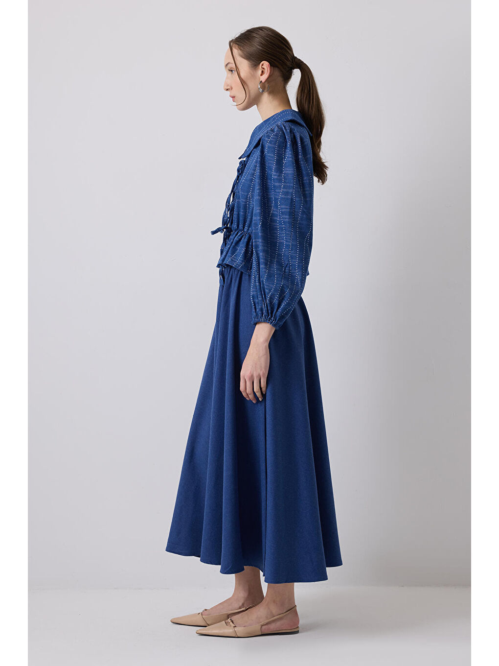 Mavi Denim Efektli Bluz Etek Takım-2