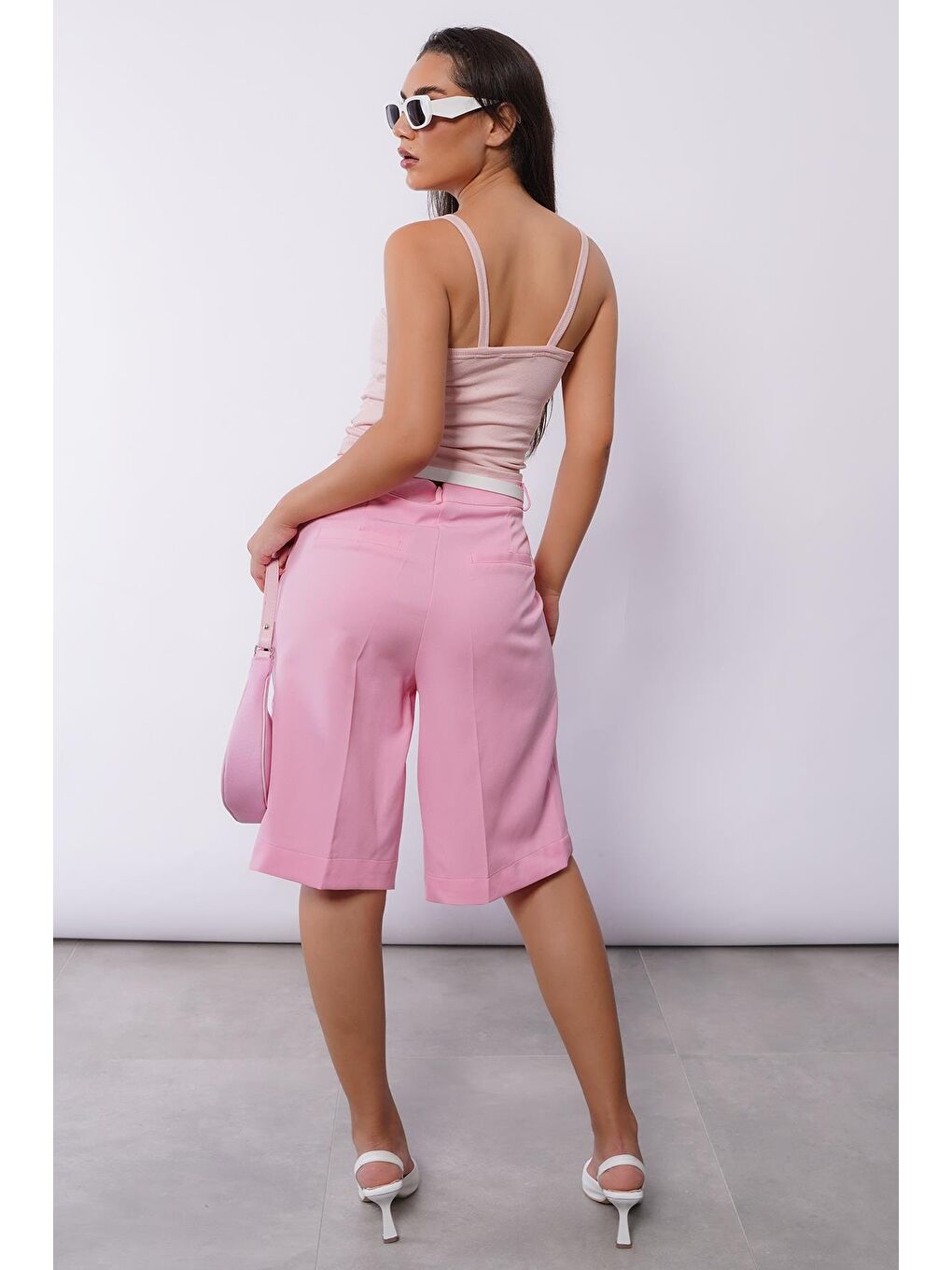 Pembe Pileli Kadın Bermuda Şort Mg2483-3
