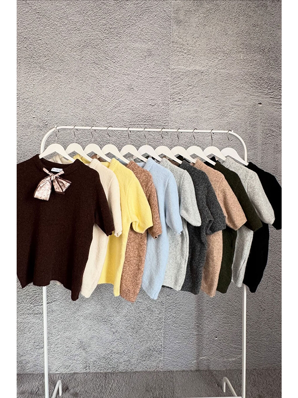 Antrasit Fularlı Bisiklet Yaka Kısa Kollu Triko T-shirt E-311-4