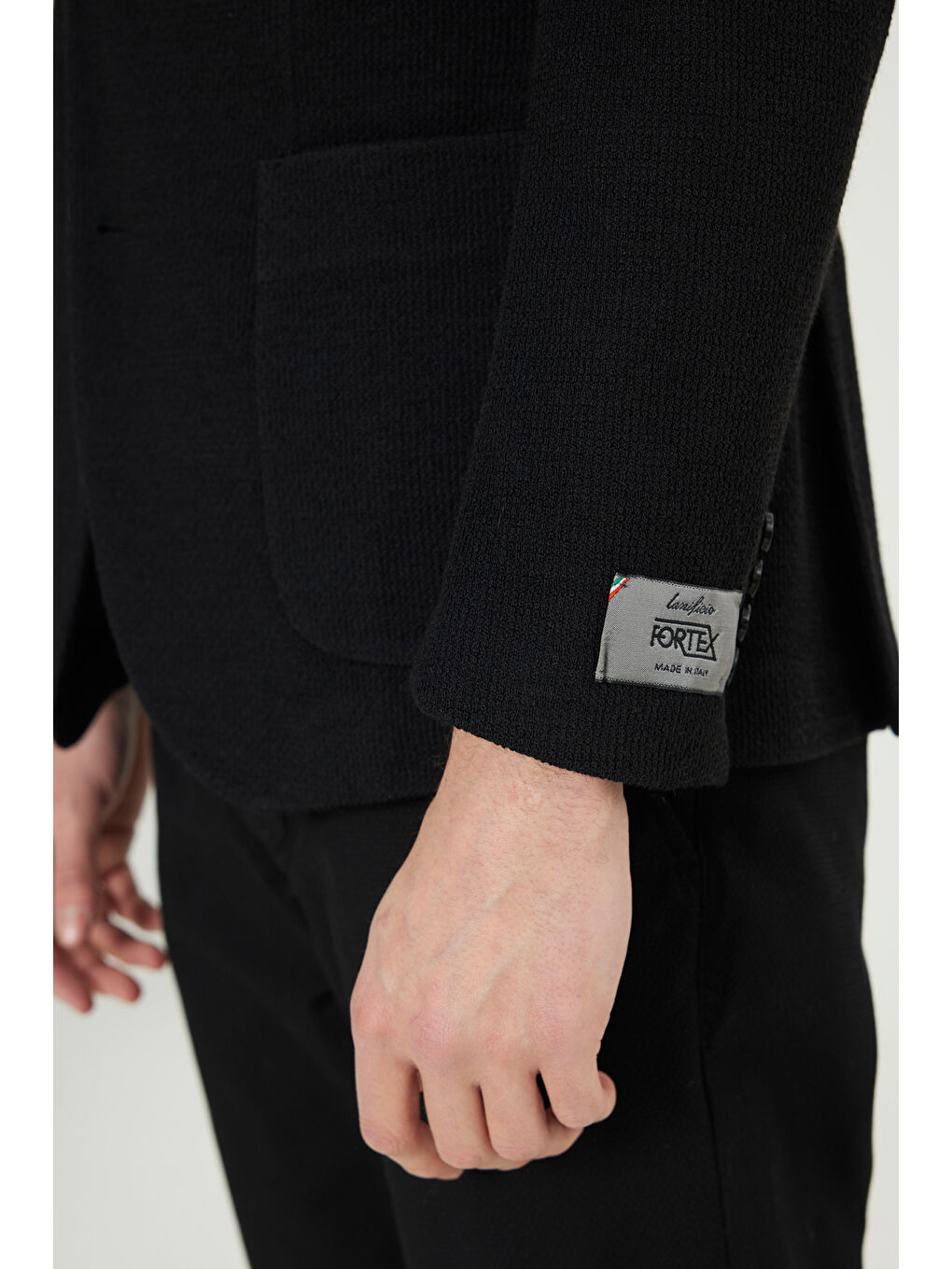 Erkek Siyah Yünlü Slim Fit Dar Kesim Mono Yaka Torba Cepli Esnek Ceket-4