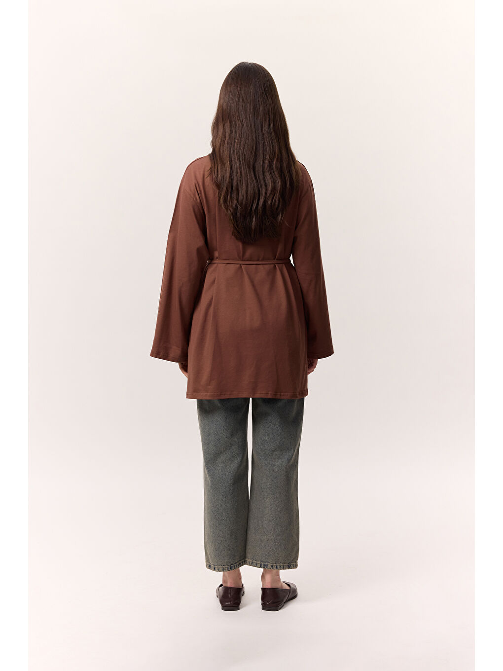 Kahverengi Bağlama Detaylı Oversıze Tshırt Ağaç Kabuğu-3