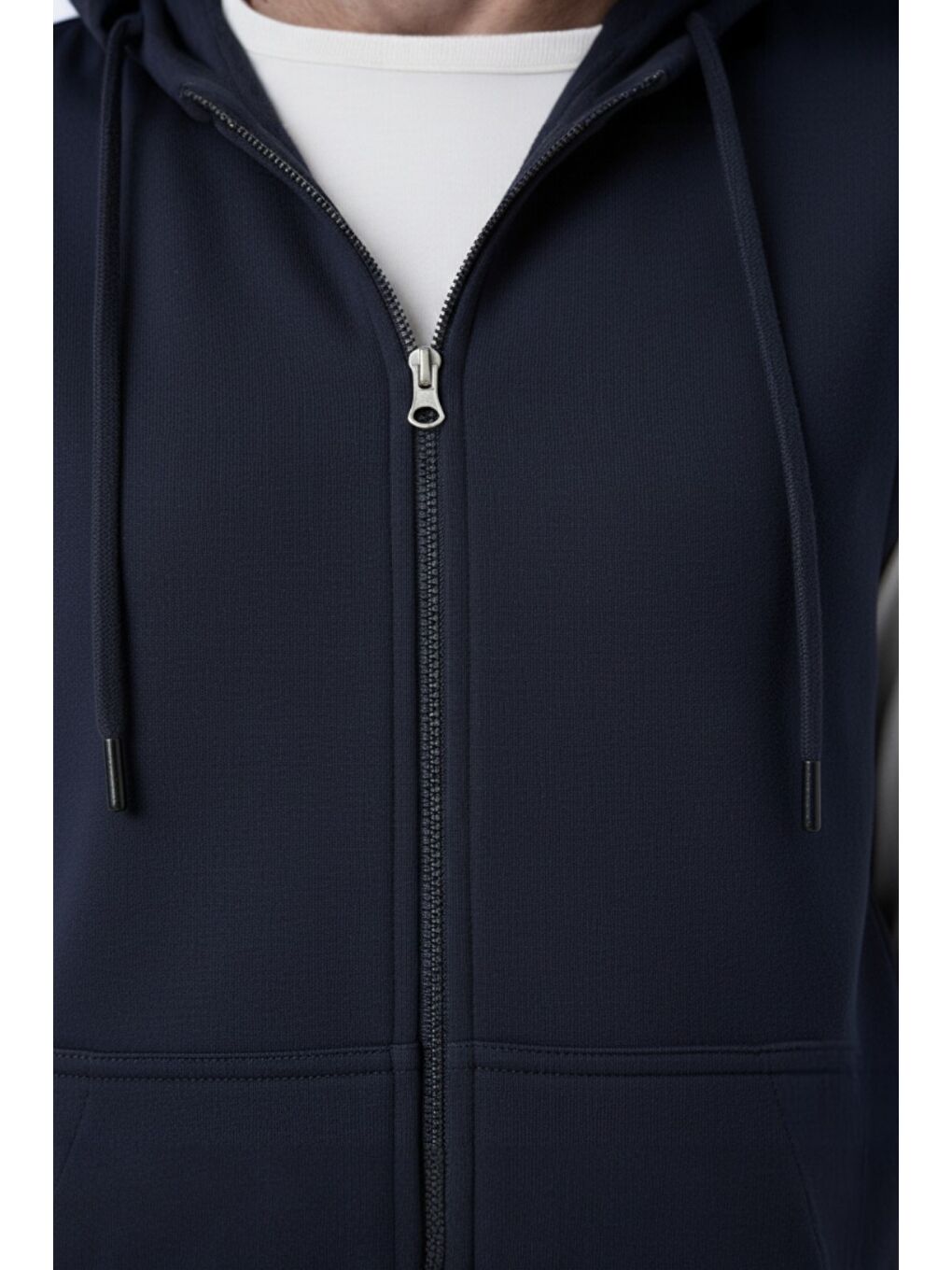 Lacivert Kadın Sıfır Kol Kapüşonlu Hırka ve Uzun Kollu Tişört Takımı-4