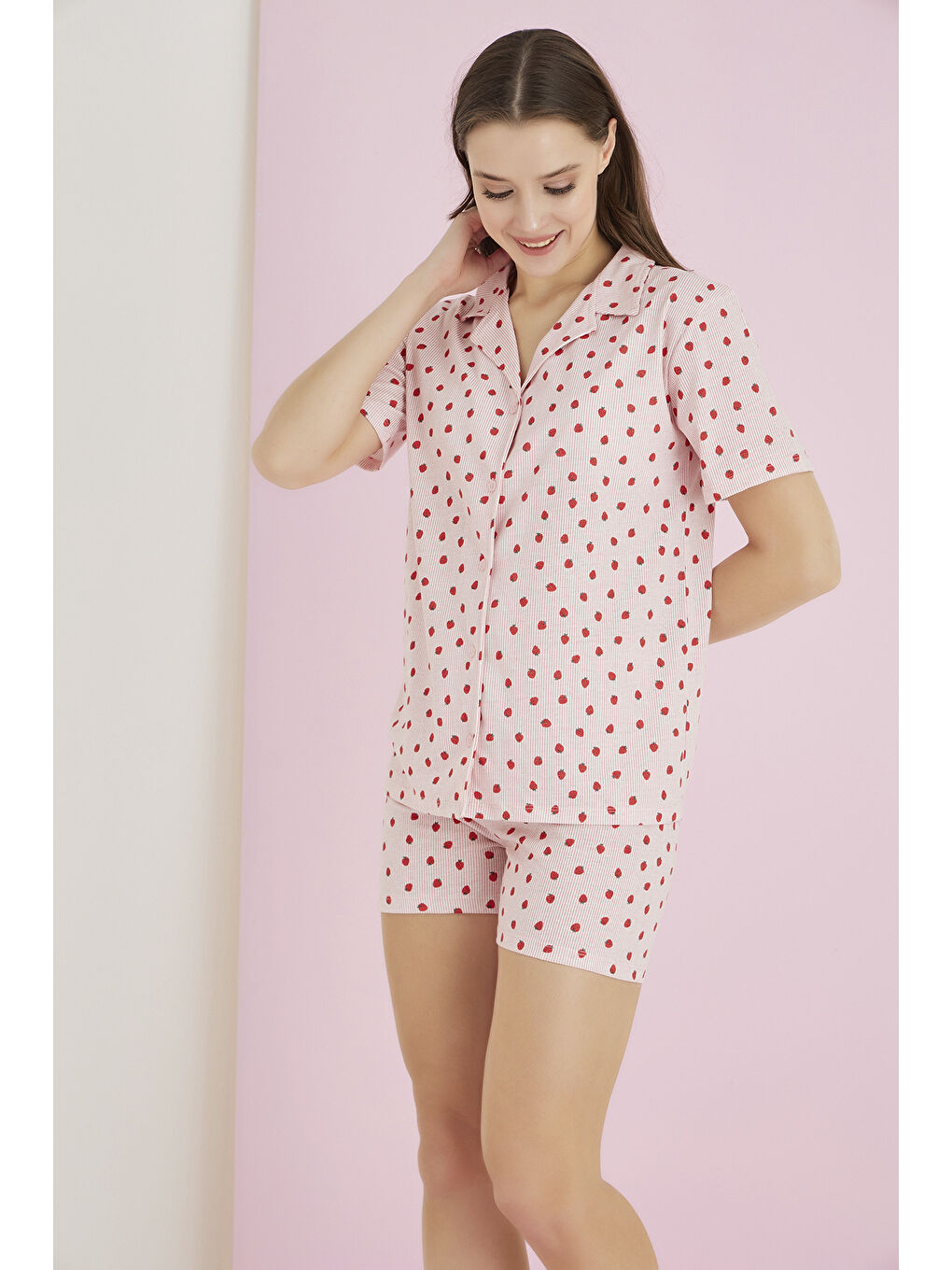 Kırmızı Penye Düğmeli Şortlu Takım 7097-5