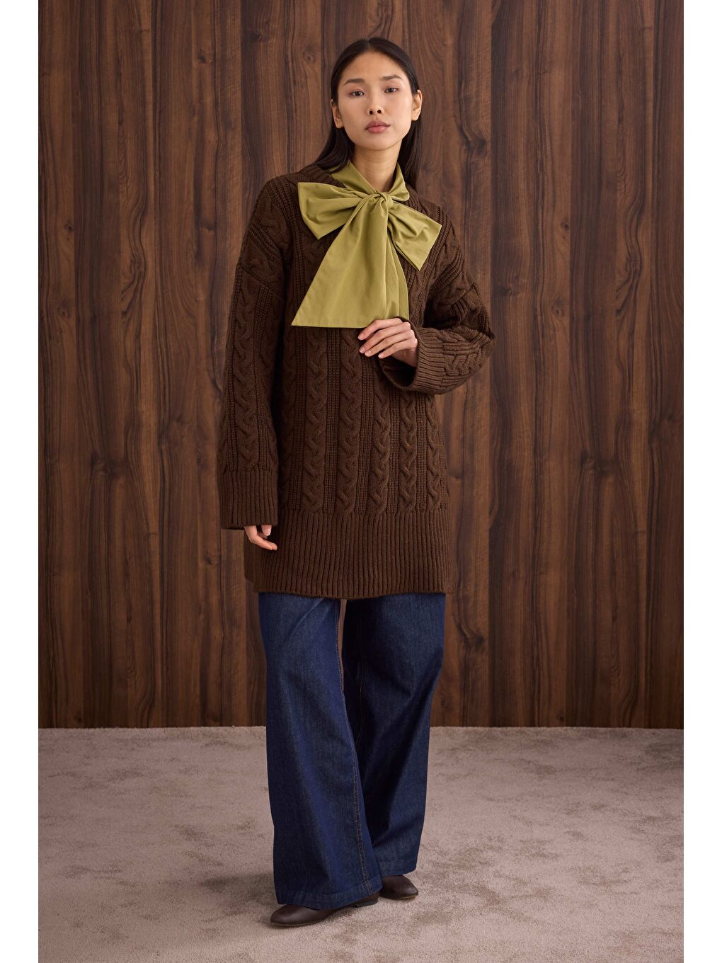 Örgülü Uzun Kazak Kahverengi