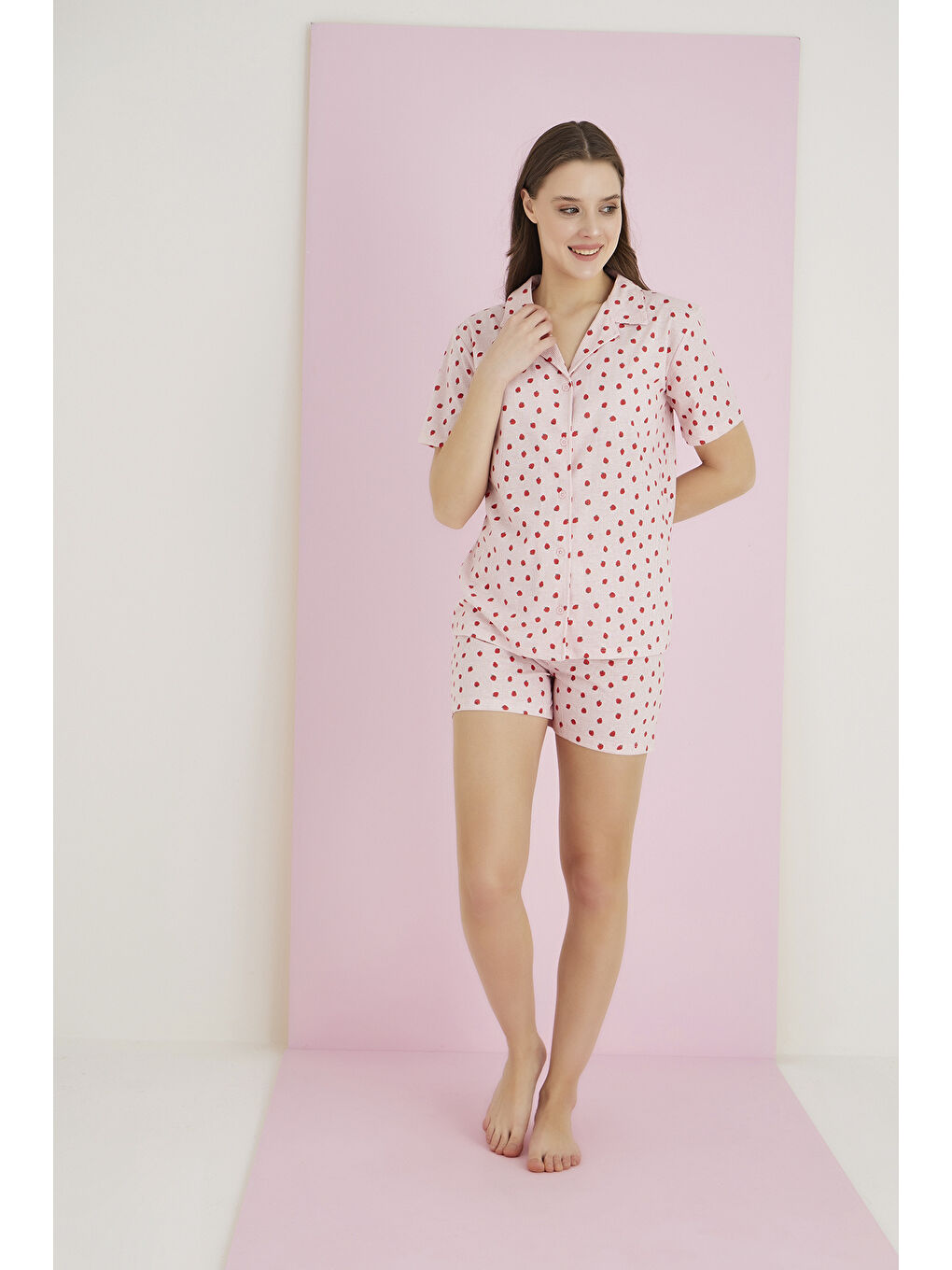 Kırmızı Penye Düğmeli Şortlu Takım 7097-5-1