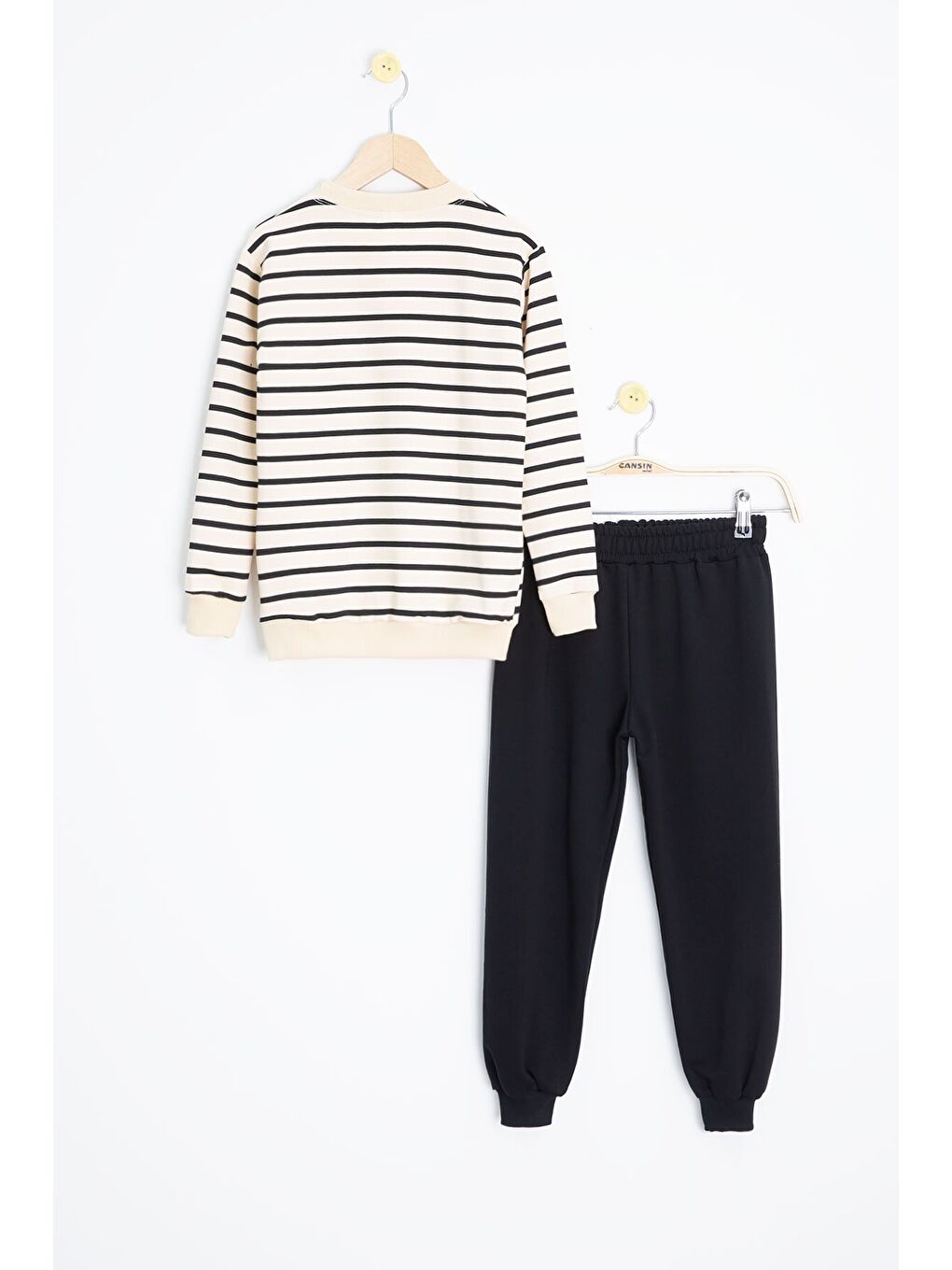 Siyah Çizgili Cep Detaylı Erkek Çocuk Eşofman Takımı 23340-3