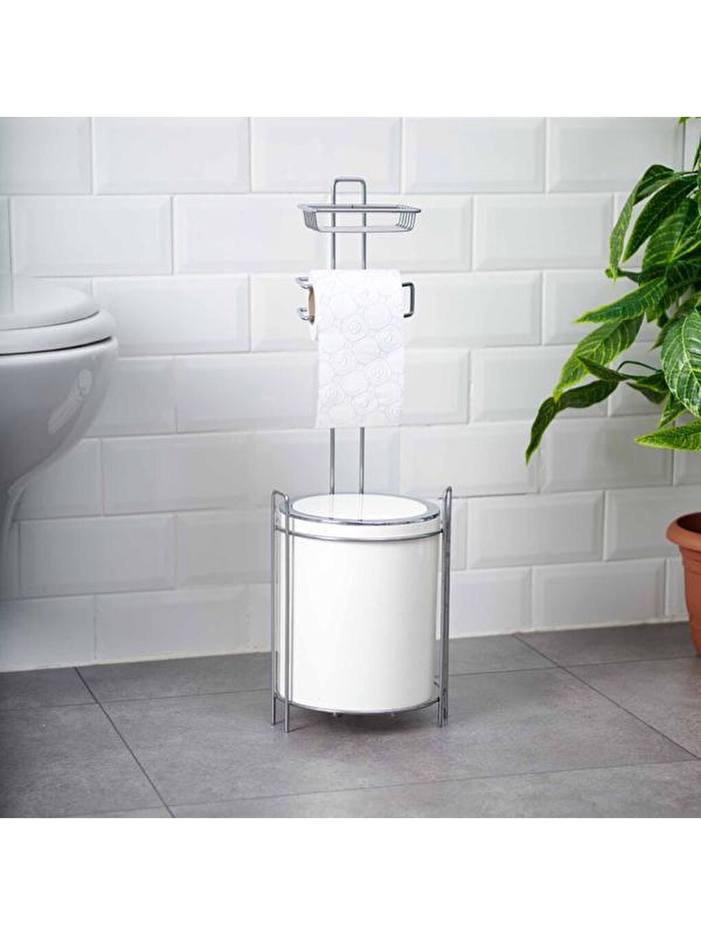 Yedekli Wc Kağıtlığı Ve Çöp Kovası - Beyaz-3