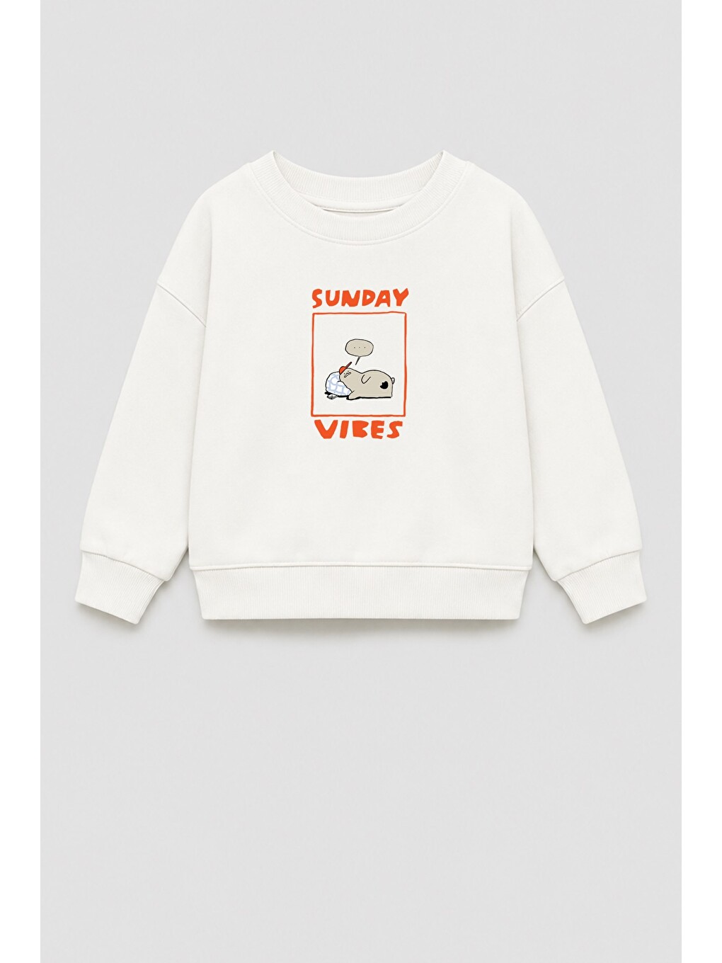 Erkek Çocuk Ekru Baskılı Pamuklu Sweatshirt Ve Lacivert Damalı Eşofman Alt Üst Takım-2