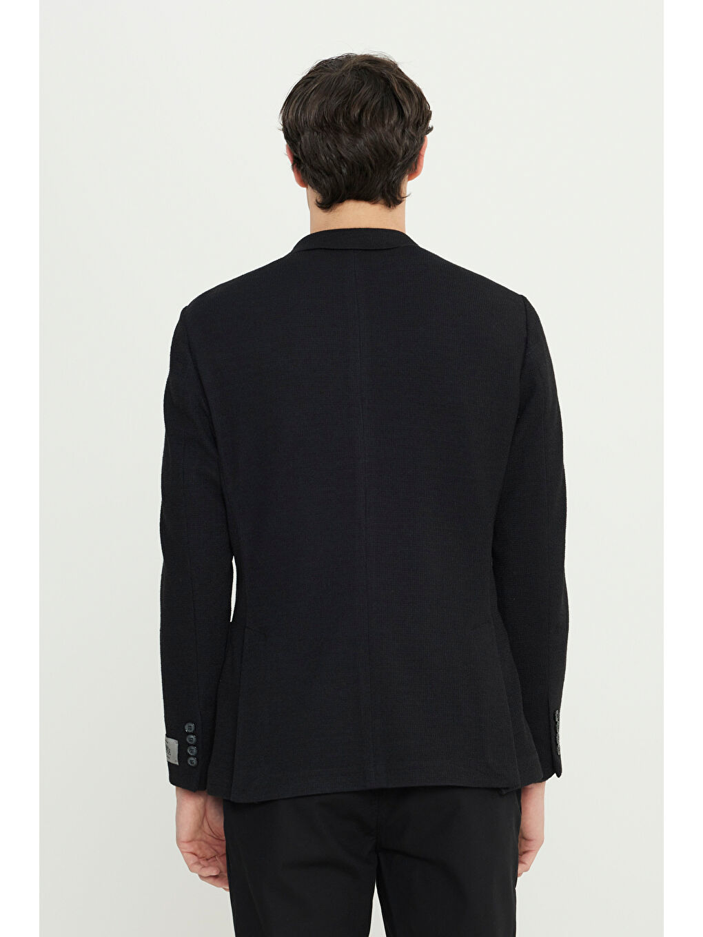 Erkek Siyah Yünlü Slim Fit Dar Kesim Mono Yaka Torba Cepli Esnek Ceket-5