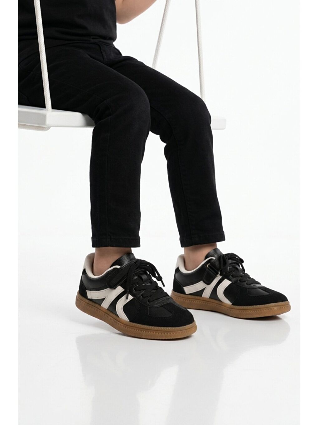 Siyah Cırtlı Bağcıklı Unisex Çocuk Spor Ayakkabı Berry F-1