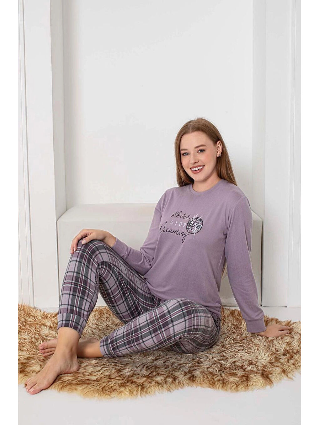 Lila Desenli Kadın Pijama Takımı 2094-1