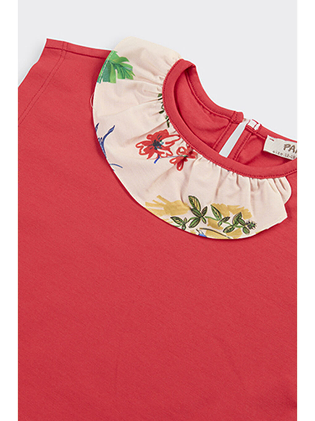 Kız Bebek Yakası Fırfır Detaylı Kırmızı Tişört-1