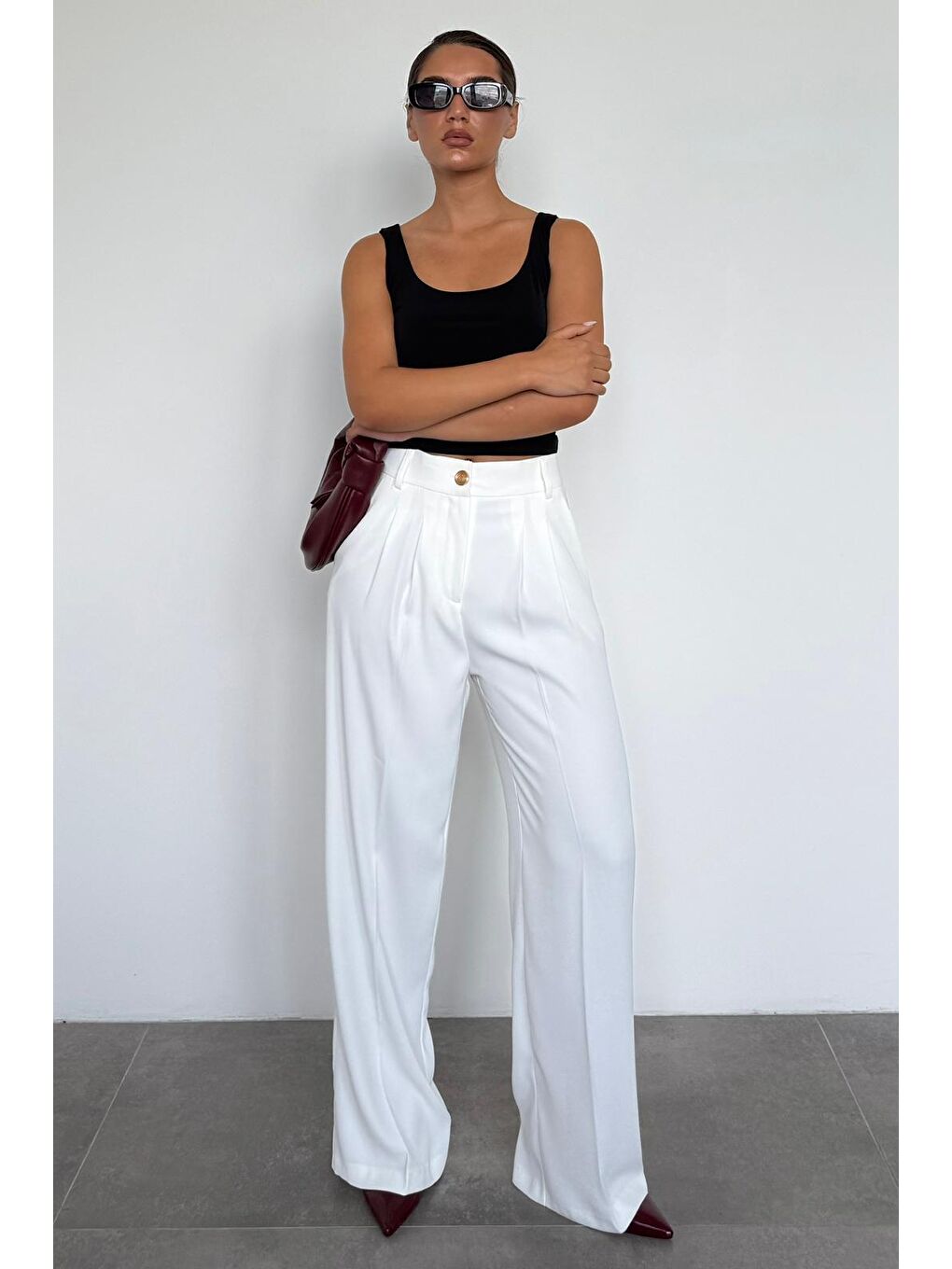 Beyaz Kadın Palazzo Pantolon Mg2525-1