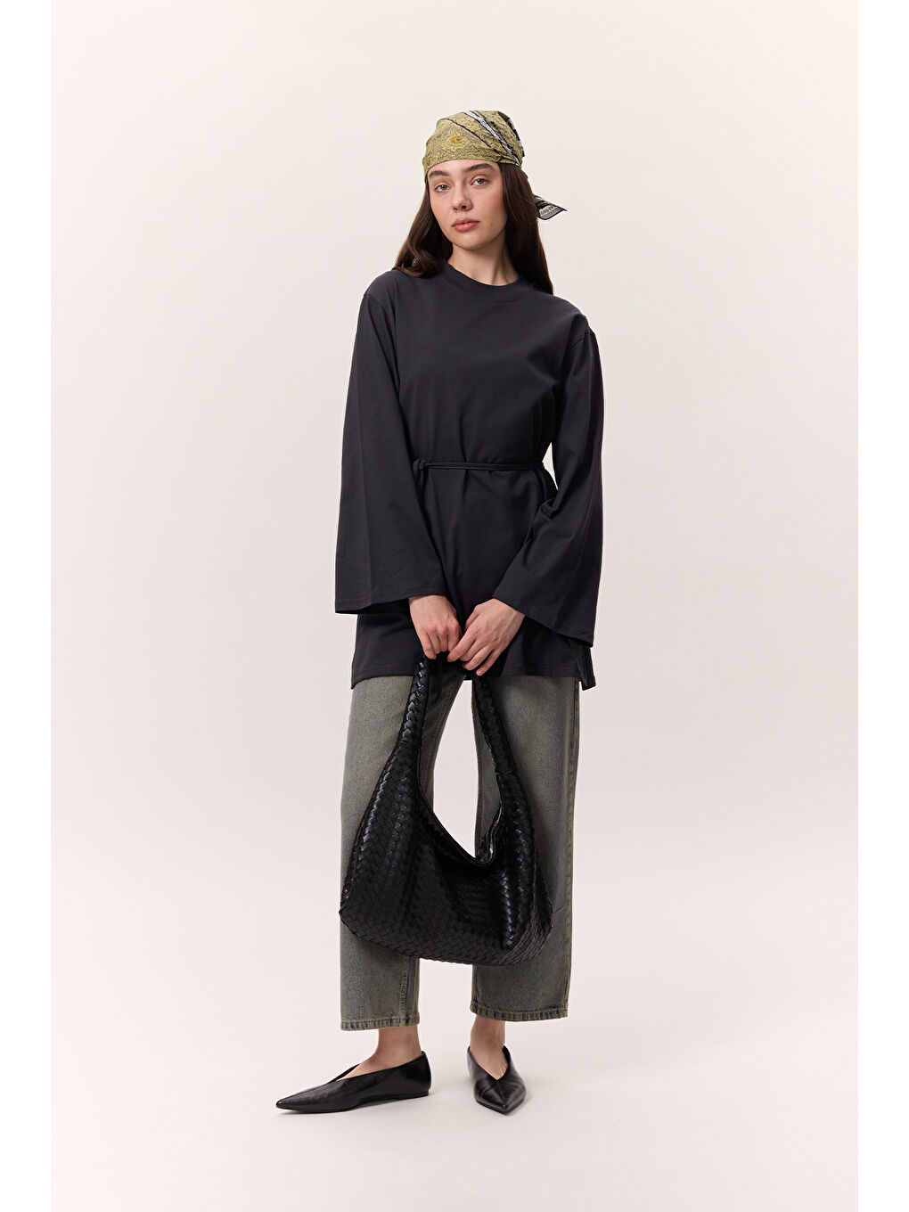 Bağlama Detaylı Oversıze Tshırt Antrasit-2