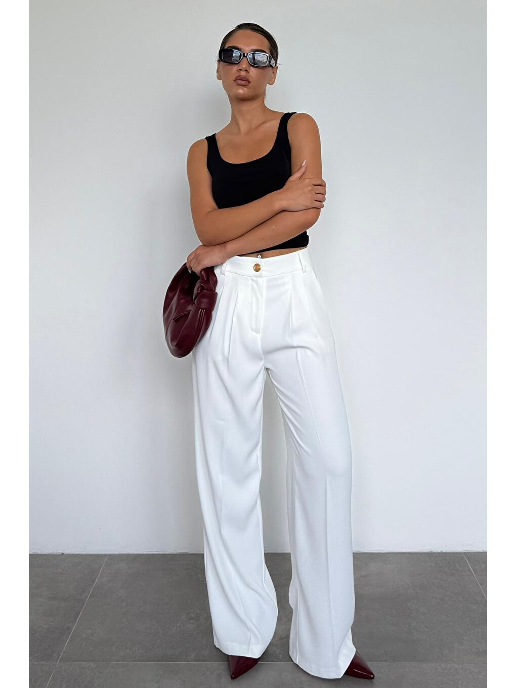 Beyaz Kadın Palazzo Pantolon Mg2525-2