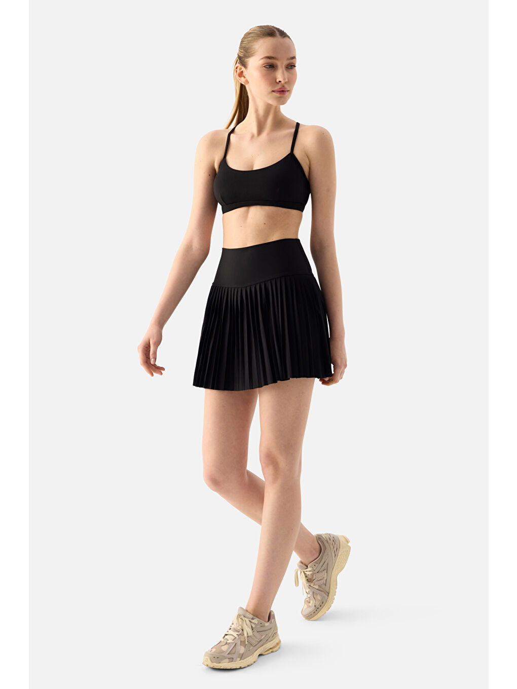 Elira Pilili Siyah Tenis Eteği-1