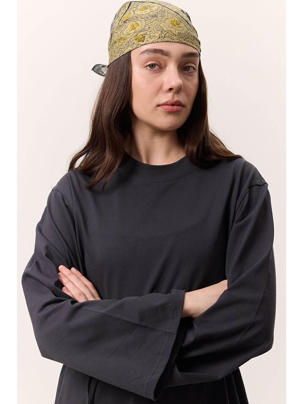 Bağlama Detaylı Oversıze Tshırt Antrasit-3