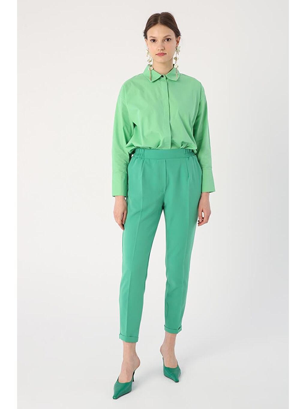 Yeşil01-Beli Lastikli Havuc Pantolon-1