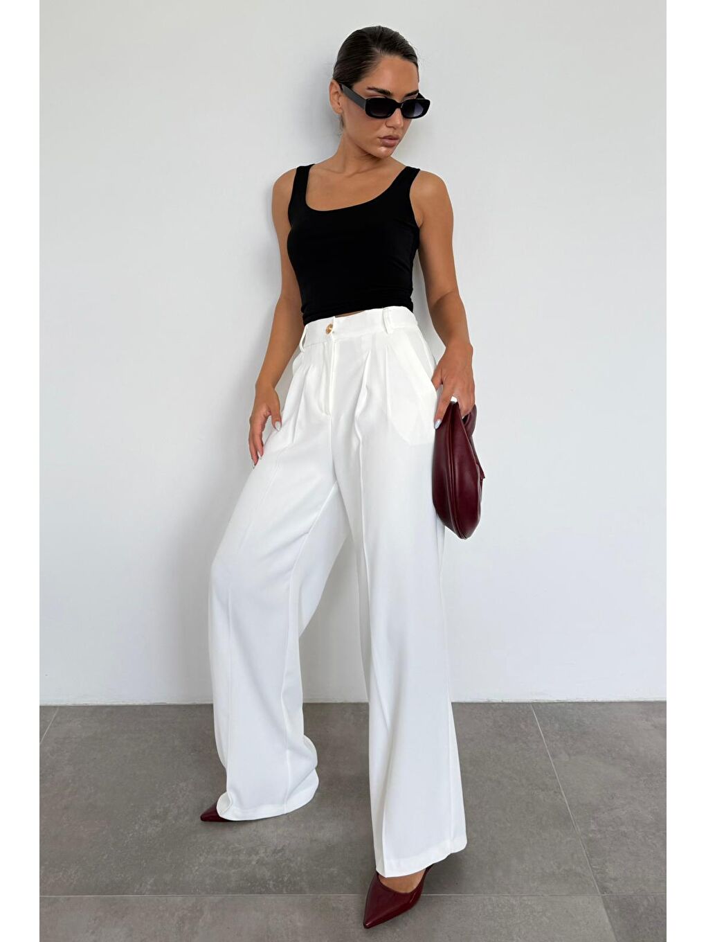Beyaz Kadın Palazzo Pantolon Mg2525-3